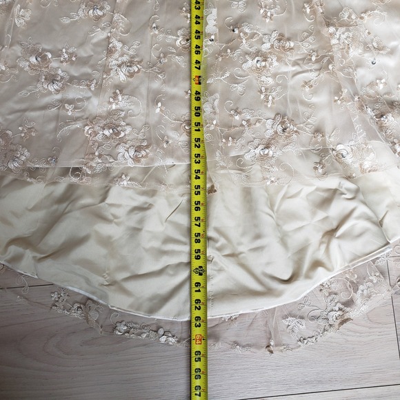 Lace Mermaid Gown Womens 10 Ivory Gold Waist Belt Formal Evening Dress - Picture 10 of 10